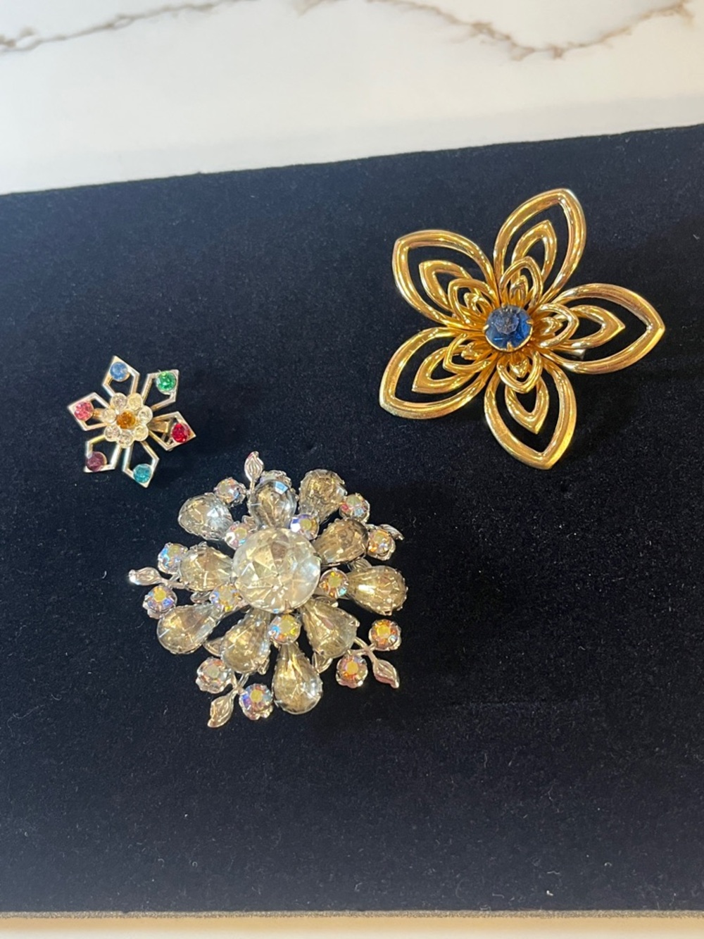 Coro Vintage Brooch Bundle plus 1 Clear Rhinestones & 1 Multi color stones.